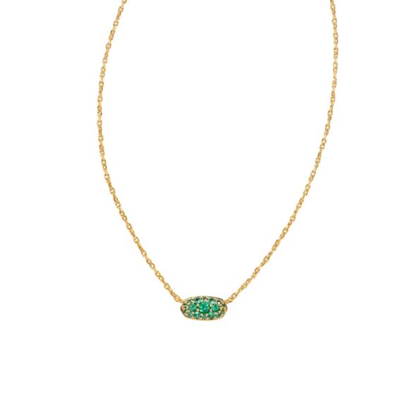 NWT! Kendra Scott Grayson Crystal Pendant Necklace in Gold Emerald Crystal - Picture 2 of 7